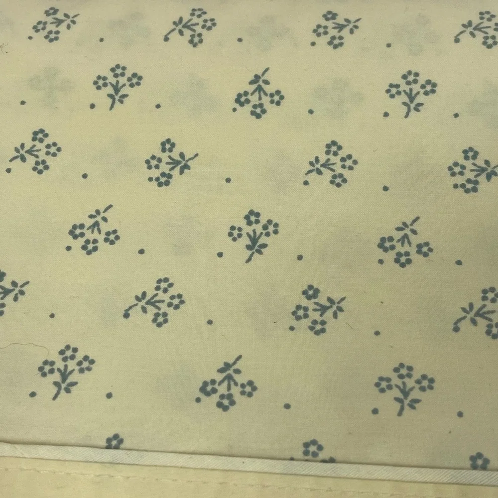 Vintage Laura Ashley Queen Flat Sheet Cream Blue USA Made